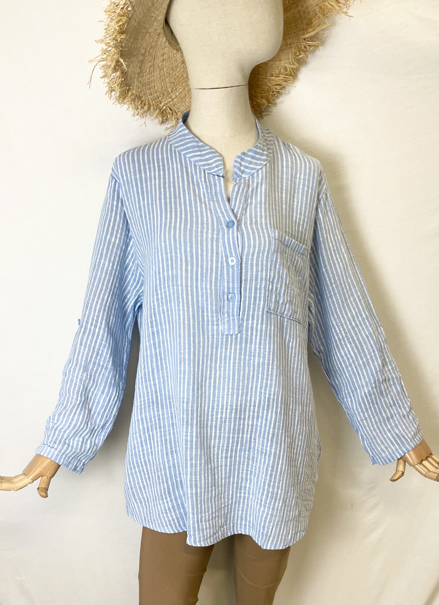 Grossista Catherine Style - Blusa di cotone con strisce irregolari