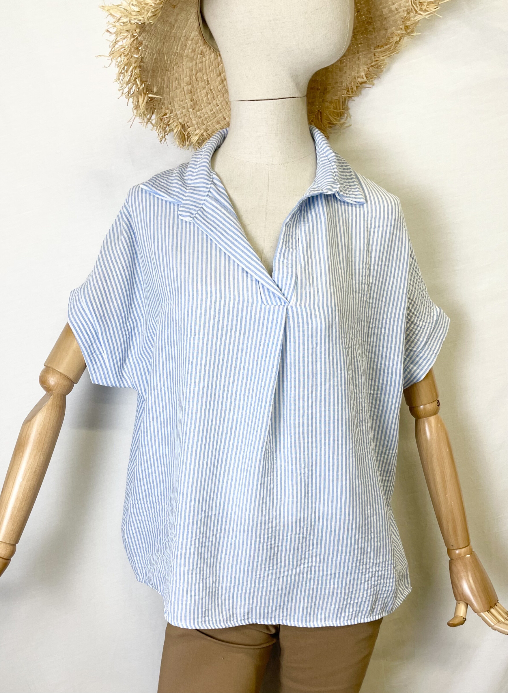 Grossiste Catherine Style - Blouse à rayure à col chemisier