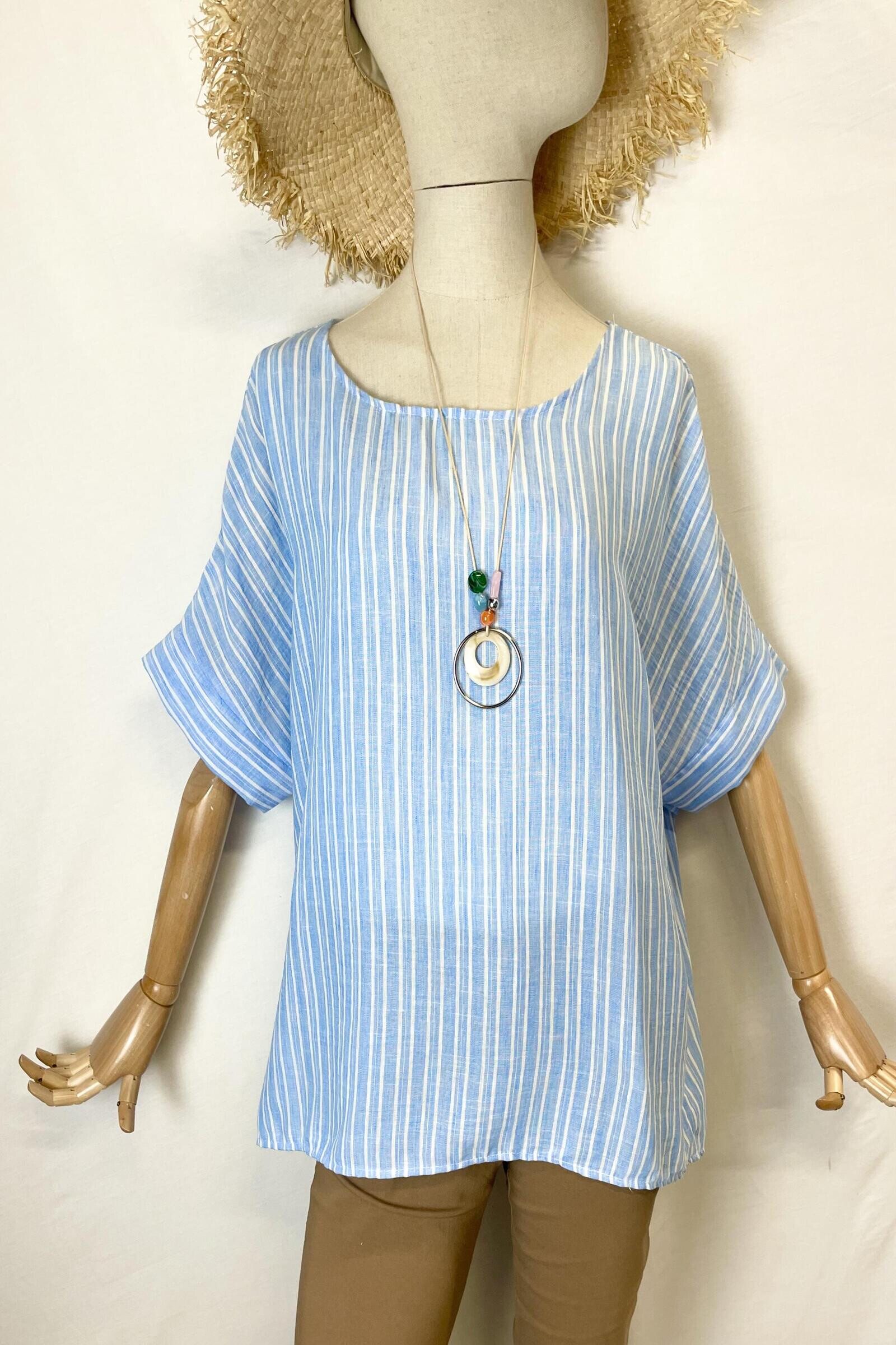 Grossista Catherine Style - Blusa fluida in cotone lino con colletti