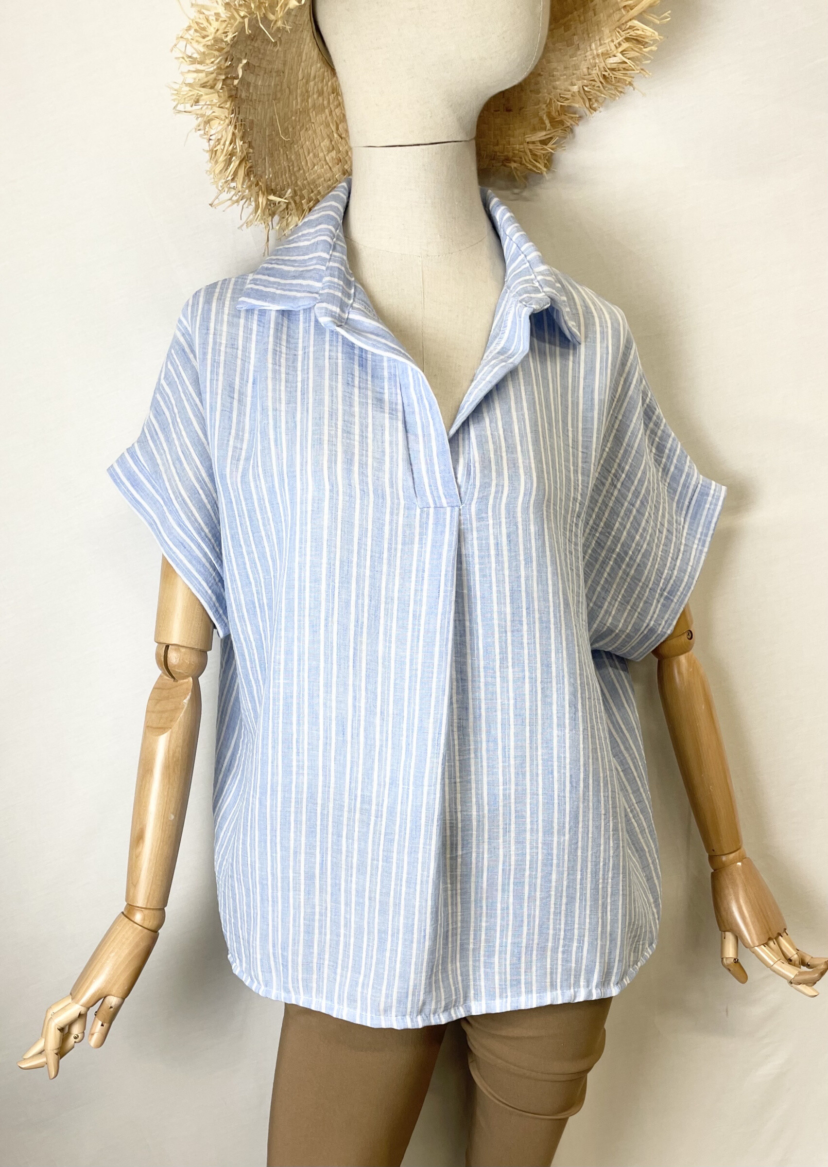 Grossiste Catherine Style - Blouse à rayure à manche courte