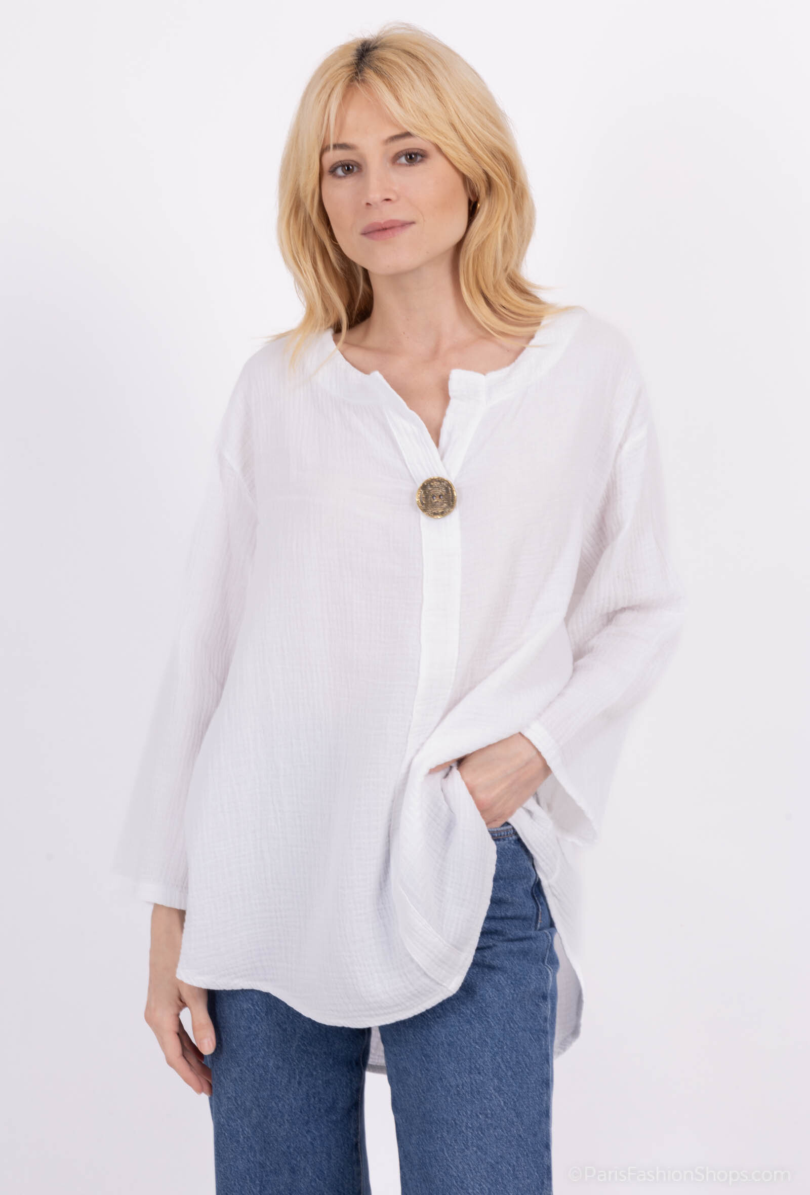 Grossiste Catherine Style - Blouse en gaze de coton boutonnés