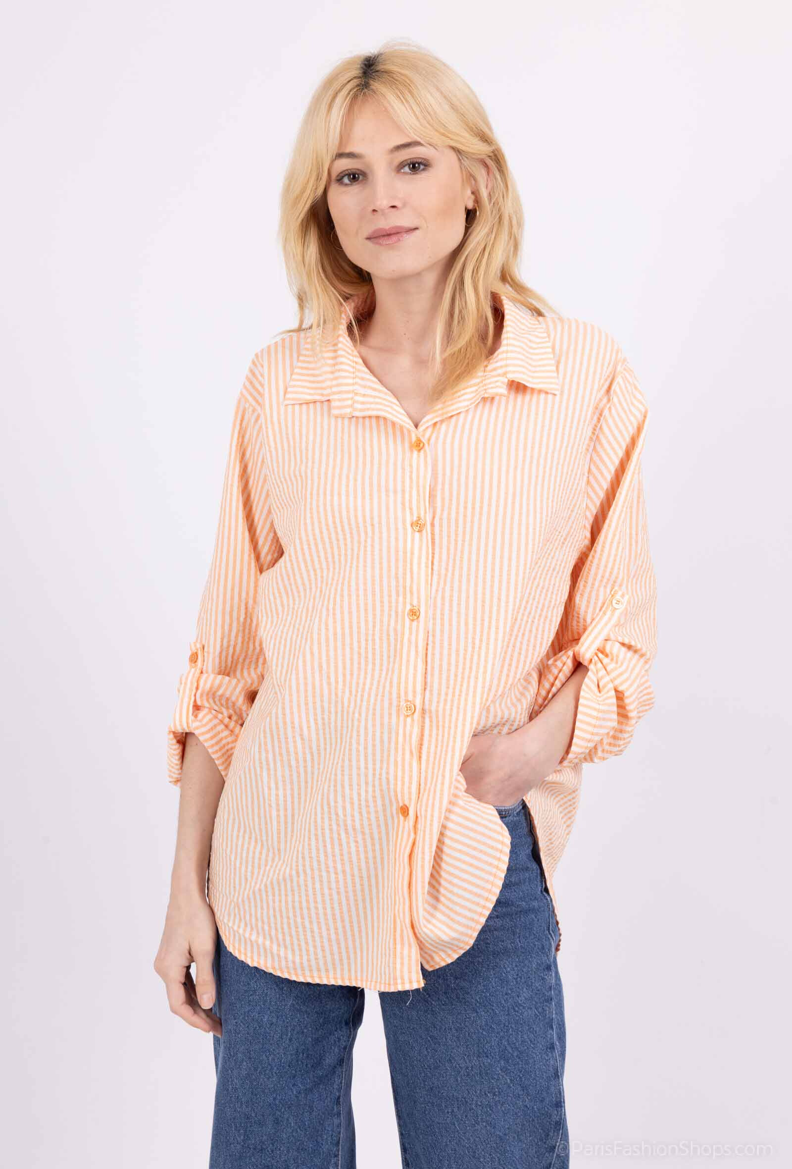 Wholesaler Catherine Style - Striped embossed cotton blouse