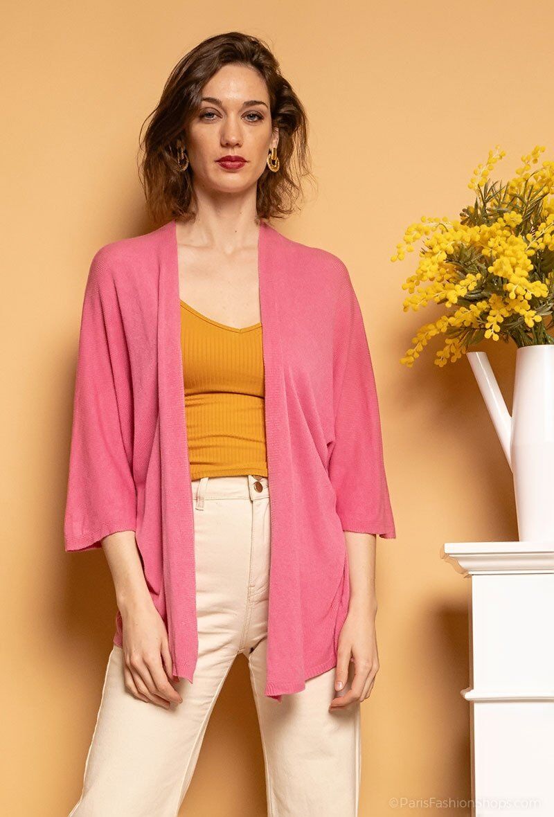 Grossiste Catherine Style - Gilet en maille fine ouvert à manche 3/4 court