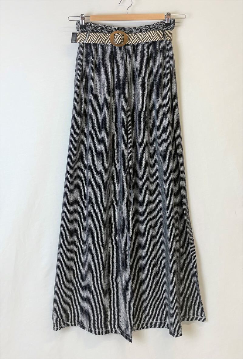 Grossiste Catherine Style - Pantalon large à ceinture à imprimé à rayure irregulier