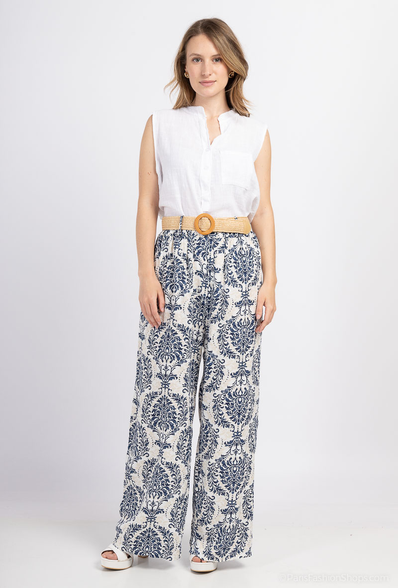 Grossiste Catherine Style - Pantalon fluide à imprimée à ceinture