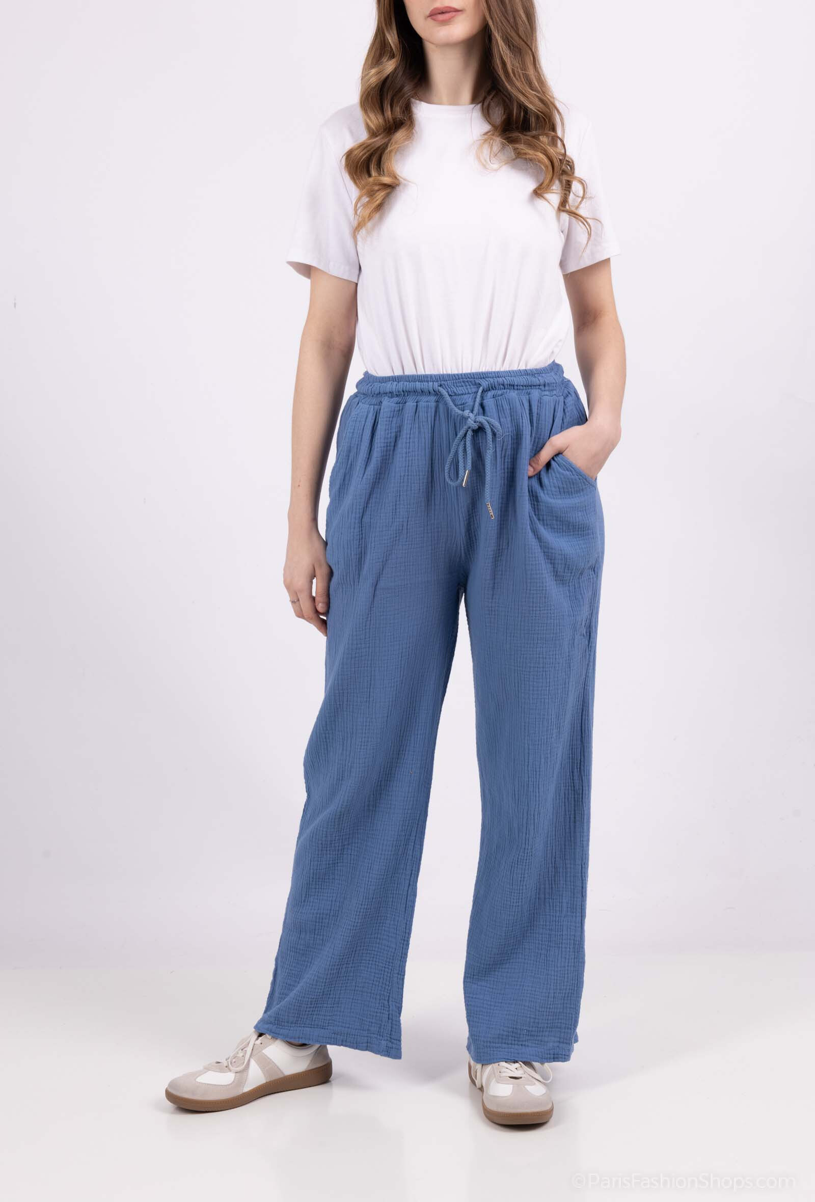 Grossiste Catherine Style - Pantalon large à cordon en gaze de coton