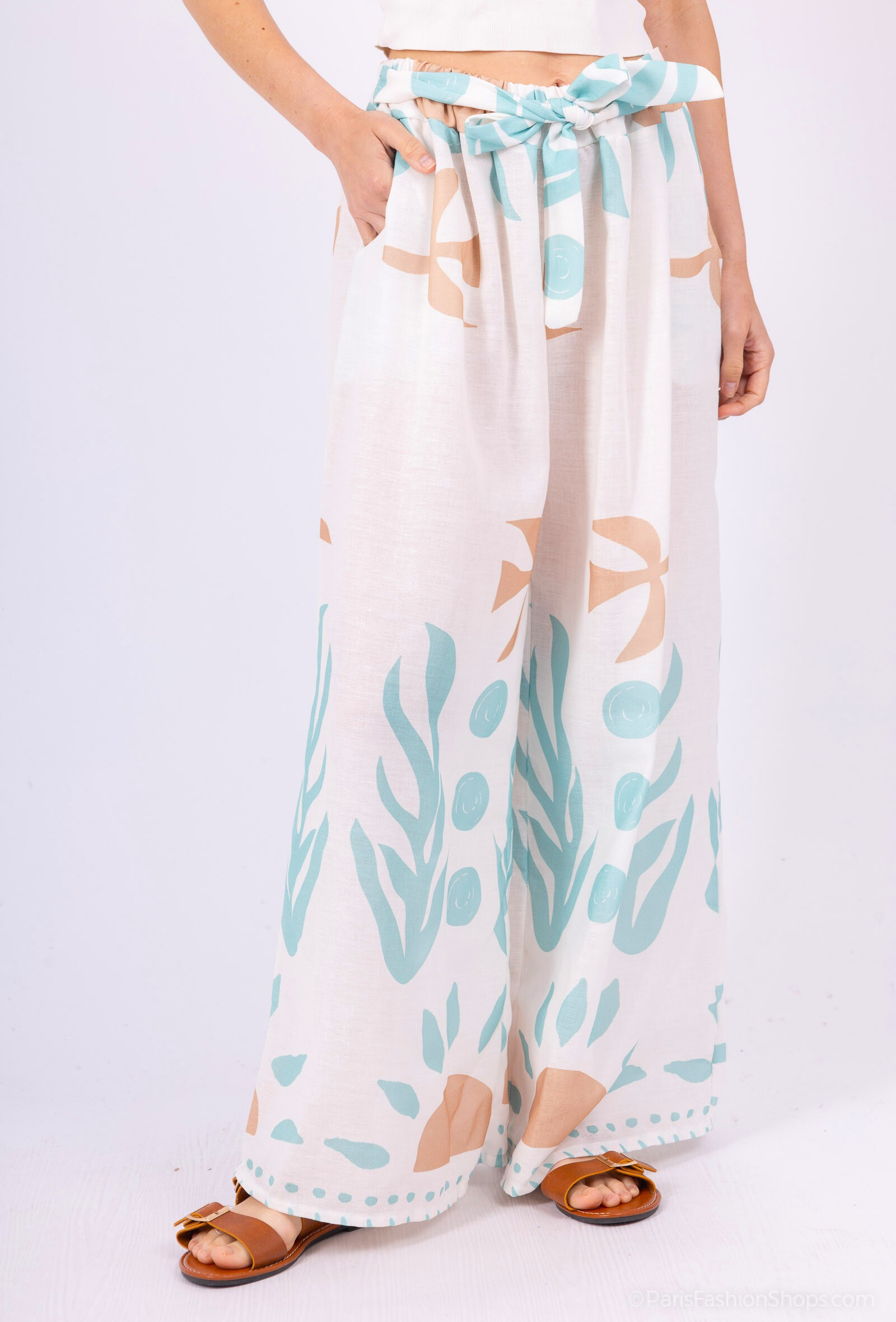 Wholesaler Catherine Style - Print Linen Viscose Pants