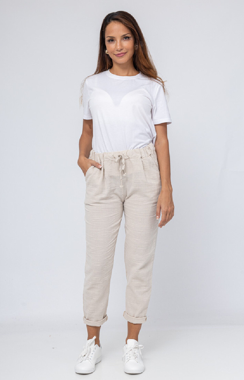 Mayorista Catherine Style - Pantalones relajados en lienzo de algodón de lino escalfado