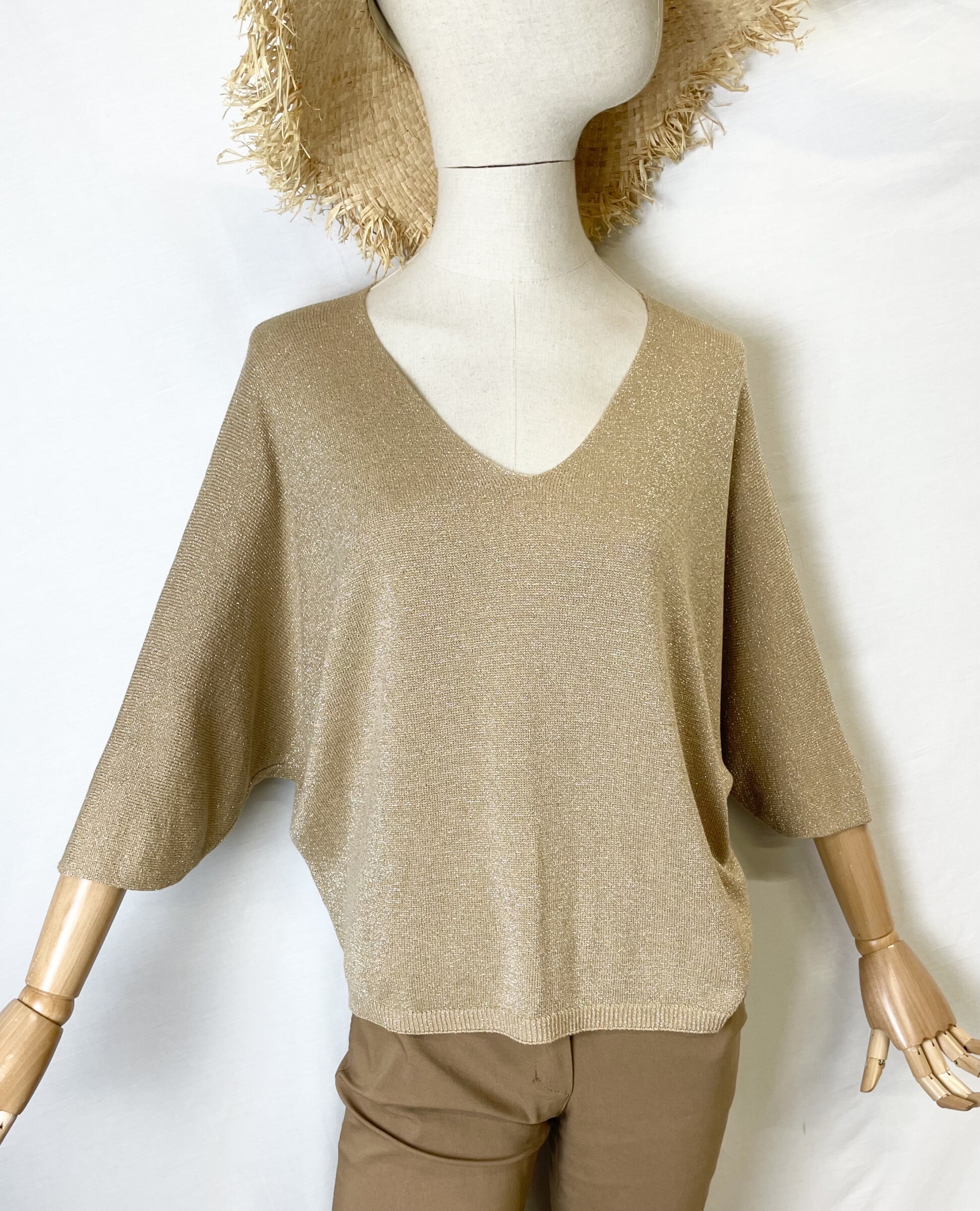 Wholesaler Catherine Style - Fine silver knit sweaters with short batwing sleeves