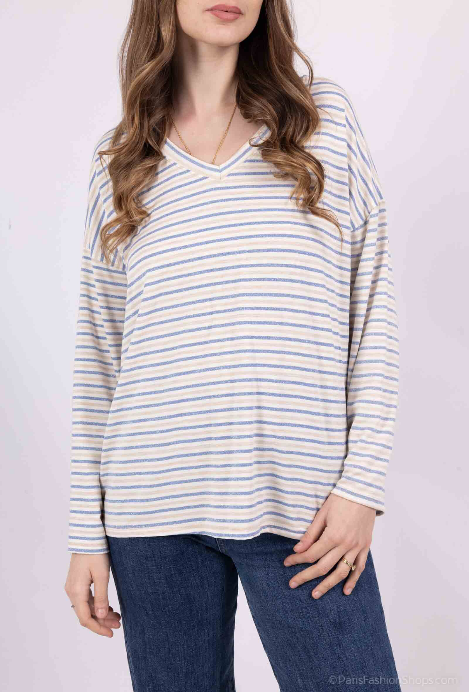Grossiste Catherine Style - Pulls jersey fin à rayures pailletées