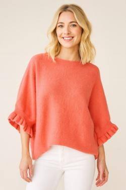 Grossista Catherine Style - Maglioni in maglia morbida con maniche a volant a nido d'ape