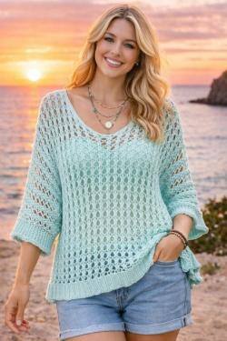 Großhändler Bobo Glam' - Kurzärmelige Häkelpullover, lockere Passform