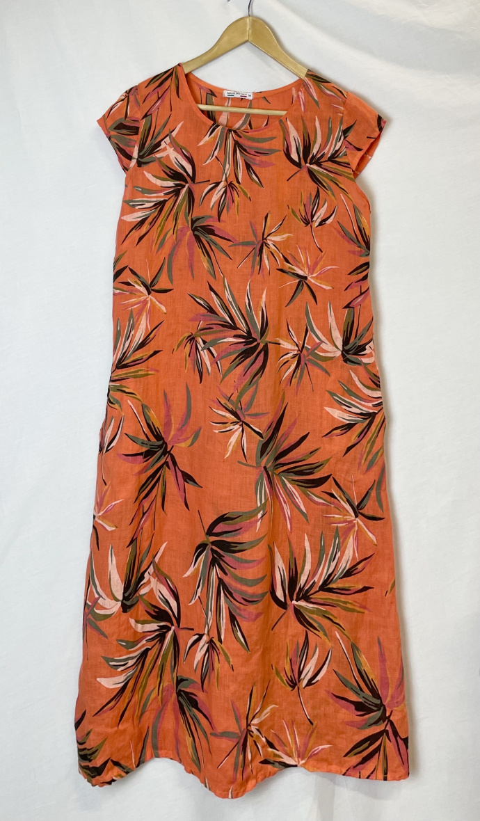 Grossiste Catherine Style - Robe en lin à imprimé tropical colorés