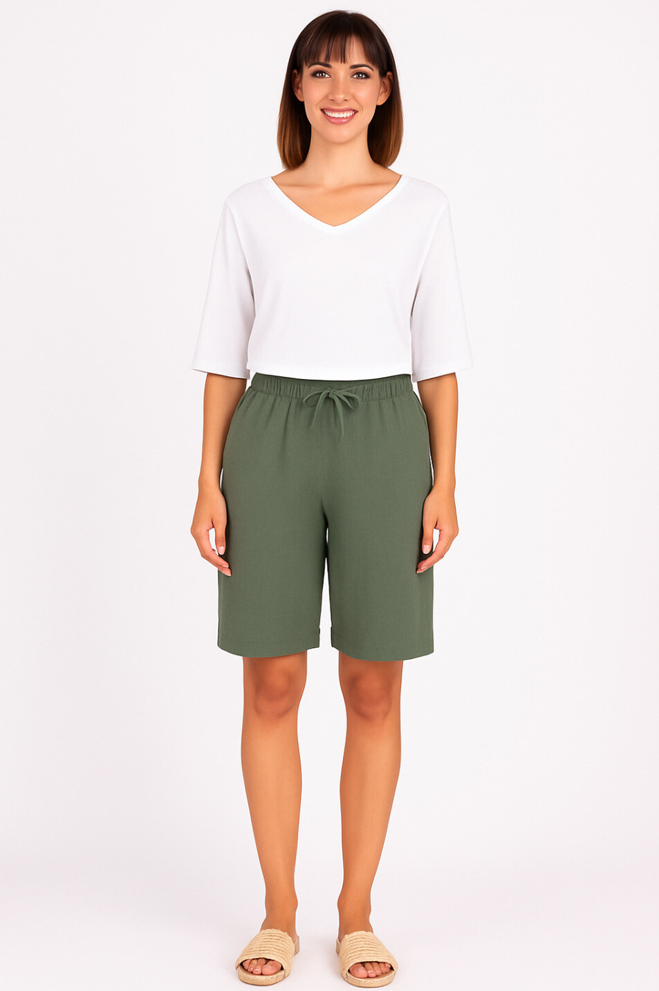 Großhändler Catherine Style - Gelegenheitsshorts in pochierter Leinwand aus Wäschemittel Canvas