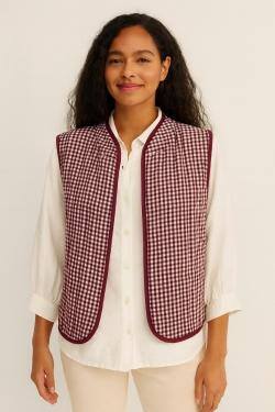 Grossista Catherine Style - Gilet trapuntato senza maniche a quadretti vichy leggero.