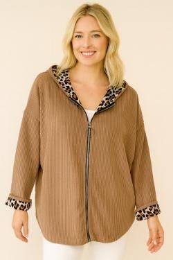 Grossista Catherine Style - Felpa in velluto con cappuccio e dettaglio leopardato