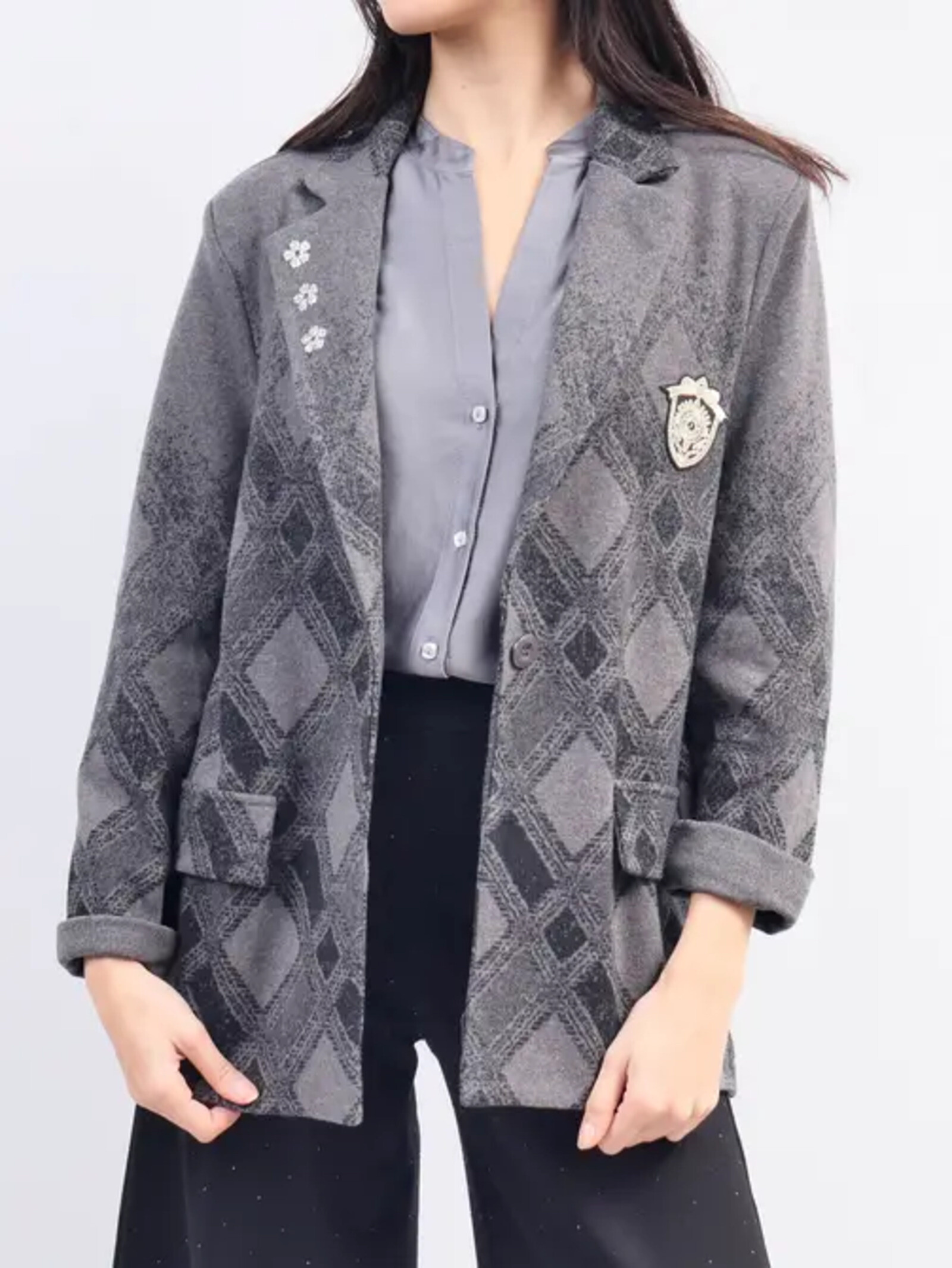 Grossista Cécile Wang - Blazer a quadri con fiori e stemma CVA524809