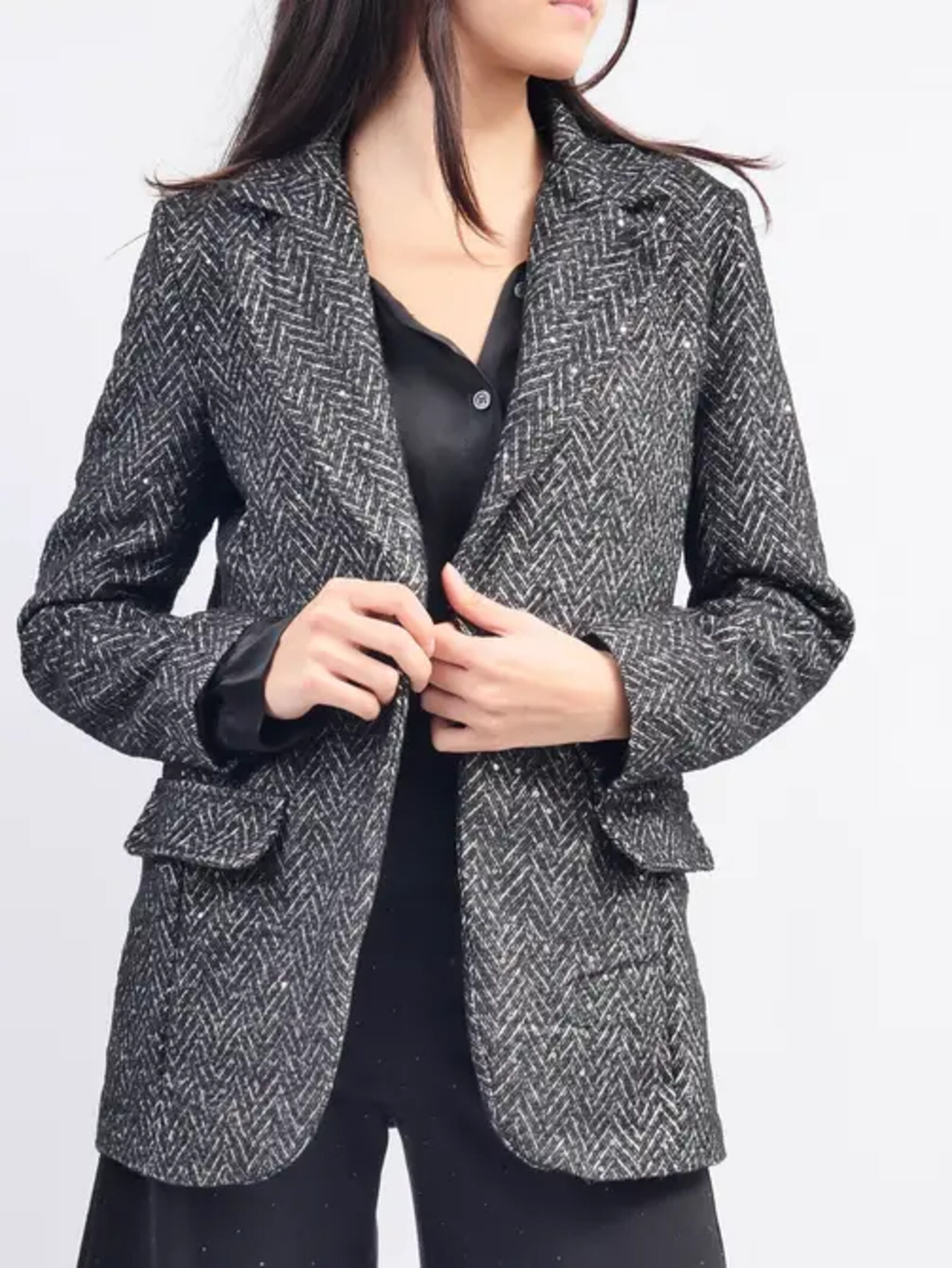 Grossista Cécile Wang - Blazer a spina di pesce con paillettes TDM55320-4
