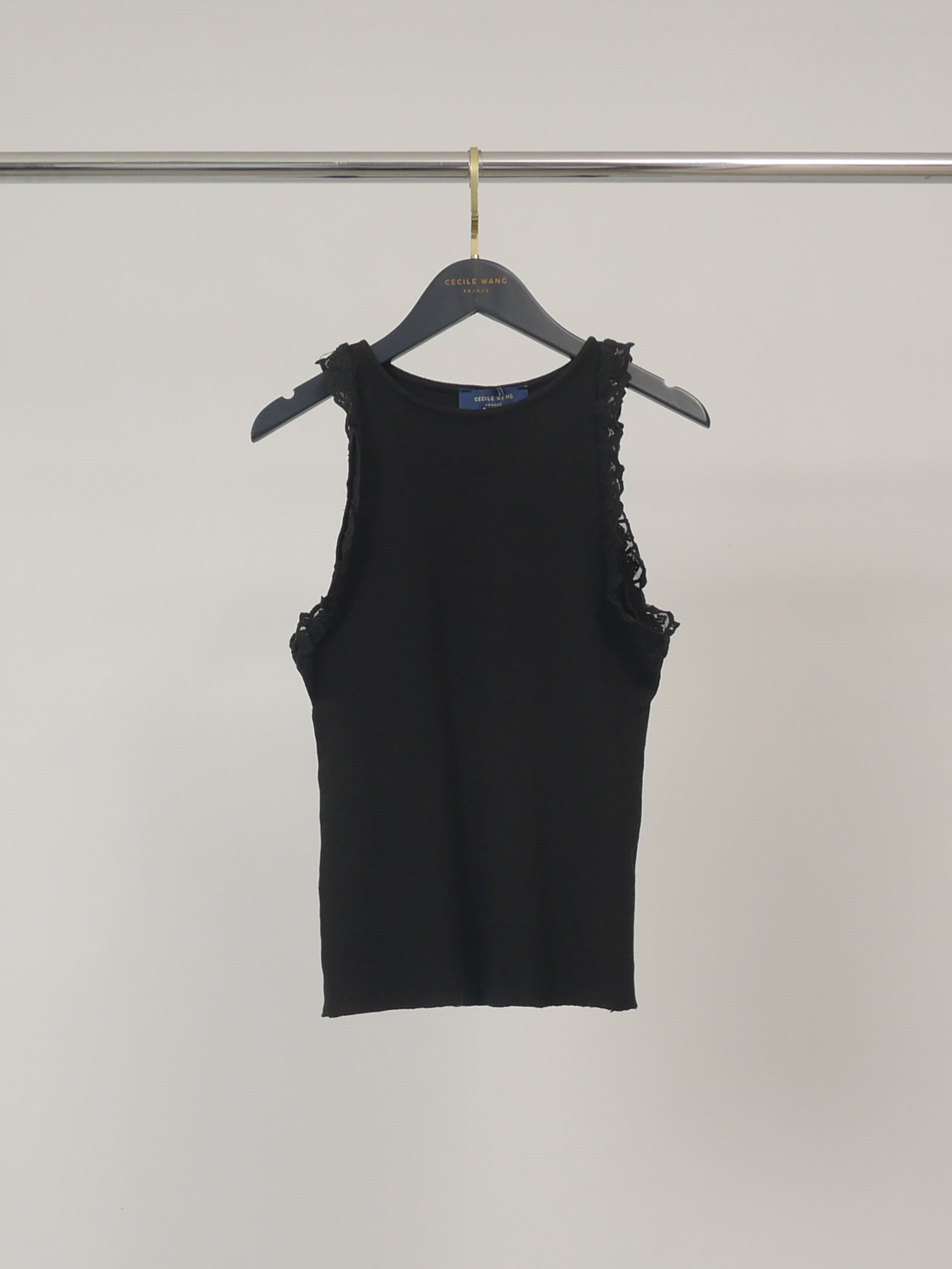 Mayorista CÉCILE WANG - Camiseta sin mangas de algodón acanalado con encaje – CVA726220