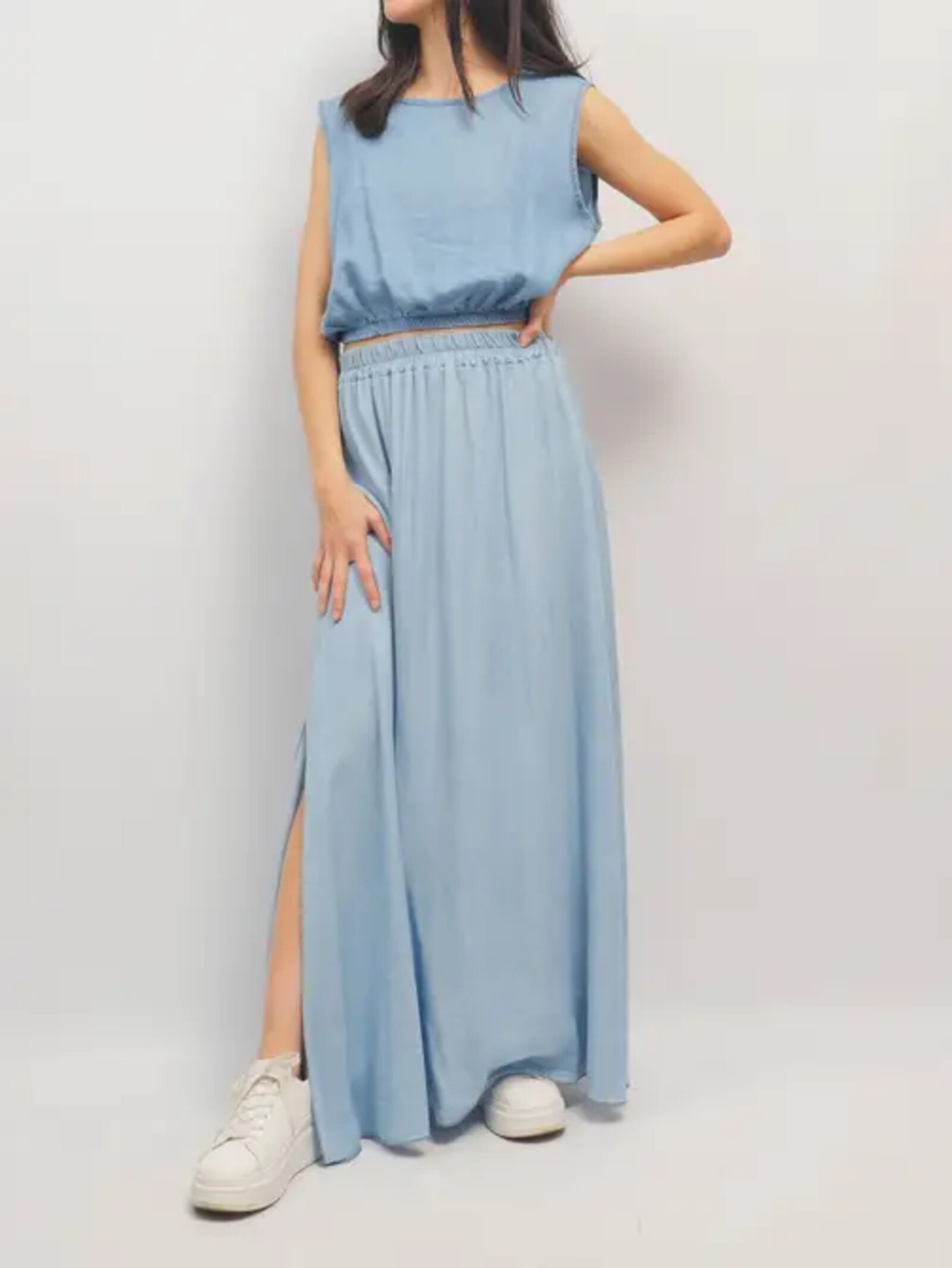 Grossista Cécile Wang - Top corto e gonna lunga in lyocell denim - TDM31323-2