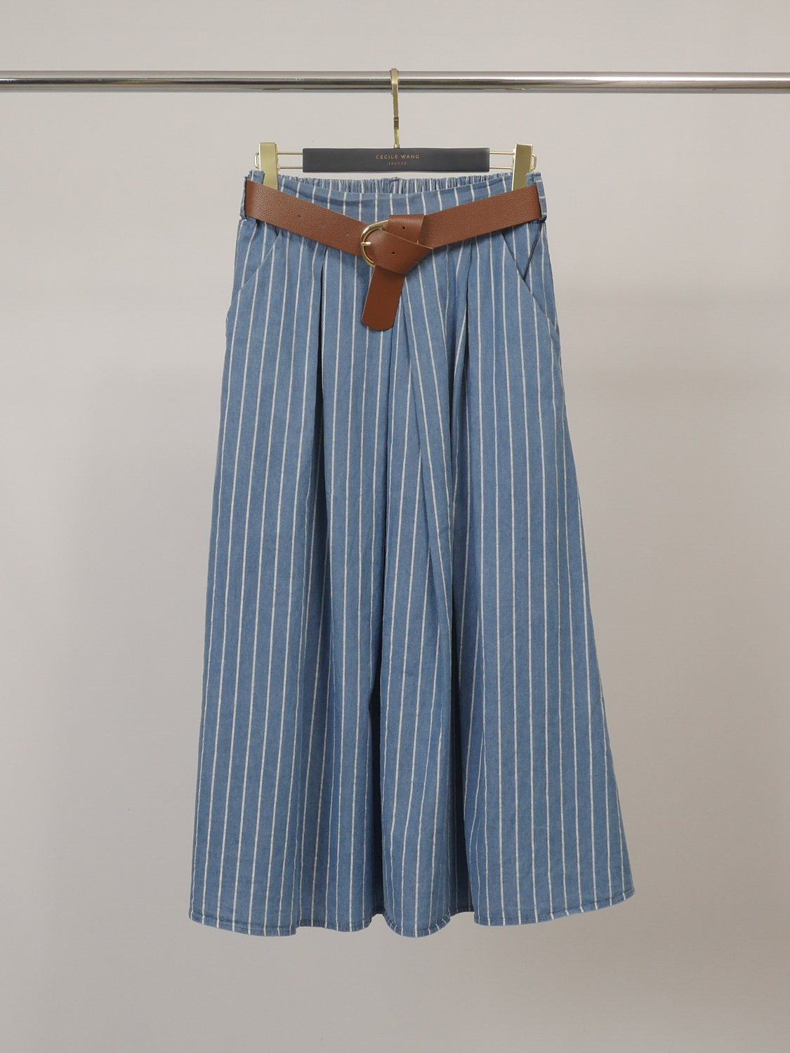 Wholesaler CÉCILE WANG - Striped cotton midi skirt with belted waist TDM52123CJ29