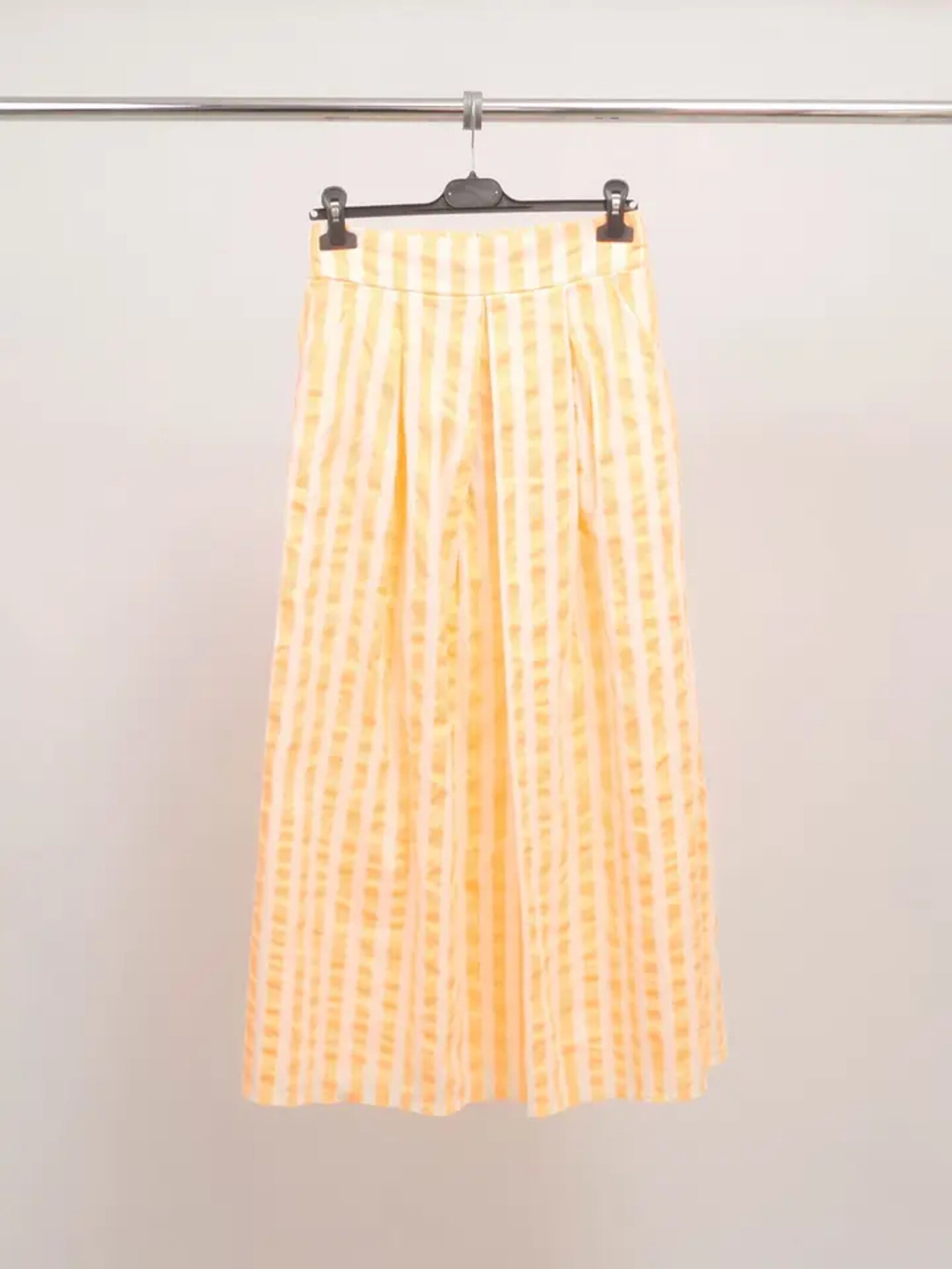 Großhändler Cécile Wang - Midi plissierter gestreifter Baumwollrock in Neon-Gelb TDM19323-8
