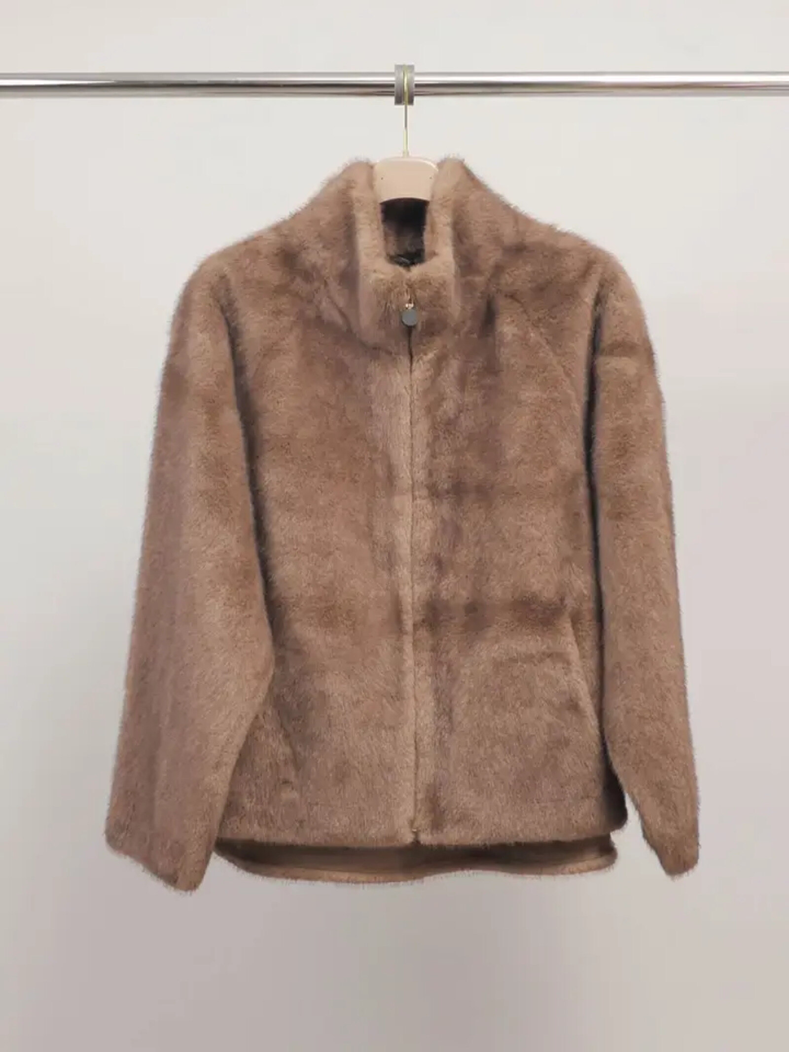 Mayorista Cécile Wang - Chaqueta de piel sintética con cuello alto y cremallera DSY25045