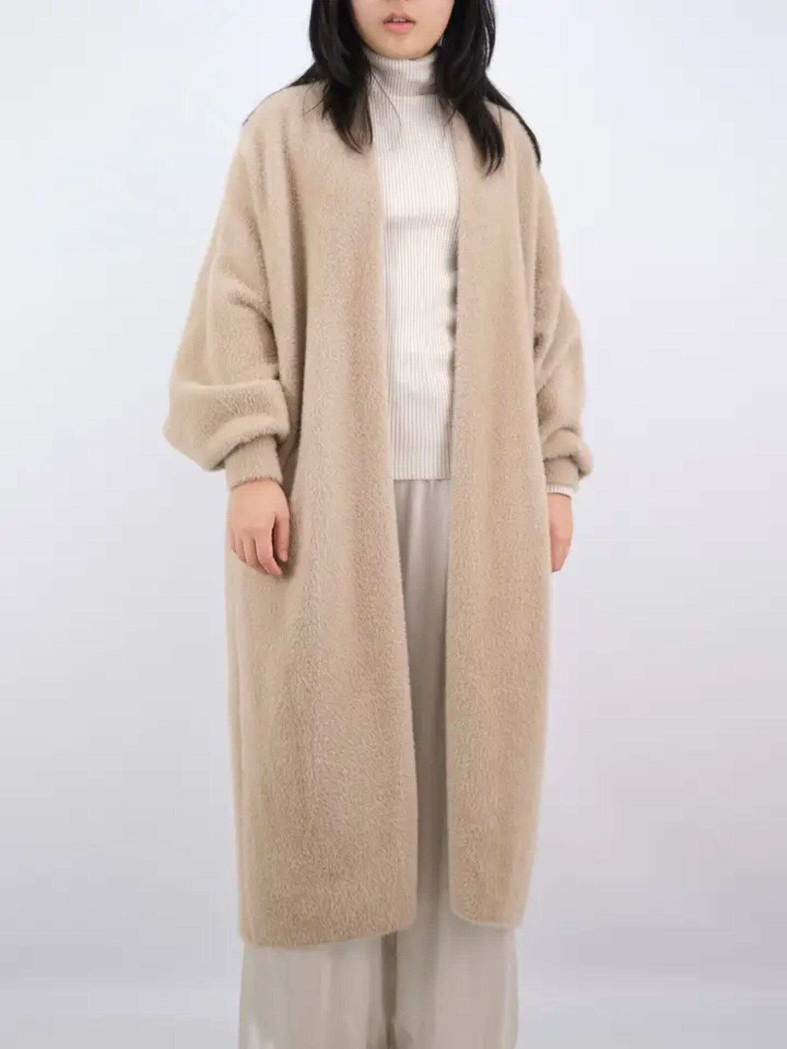 Grossiste Cécile Wang - Manteau long en maille duveteuse sans fermeture DSY2128