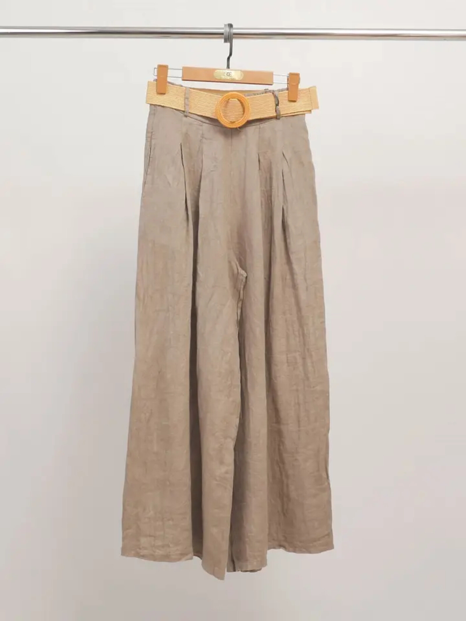 Grossista Cécile Wang - Pantaloni larghi in lino con cintura intrecciata YX23097