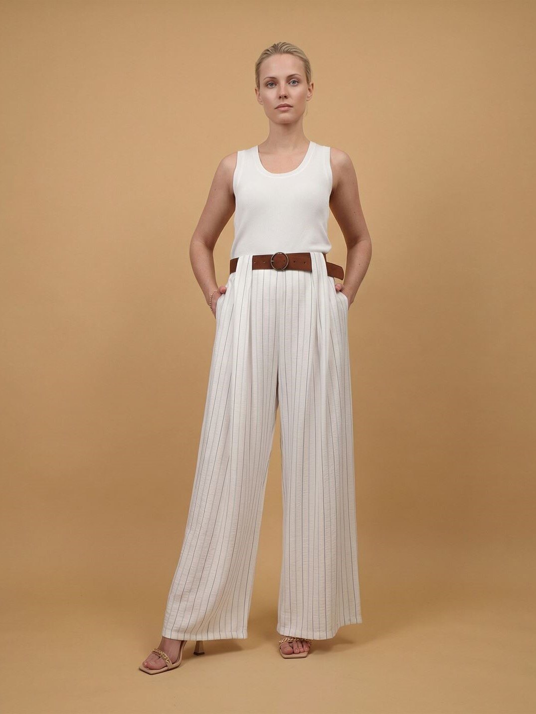 Jupe Cecil Rayée Beige Taille 31 - Occasion Très Bon état - Modèle WM116