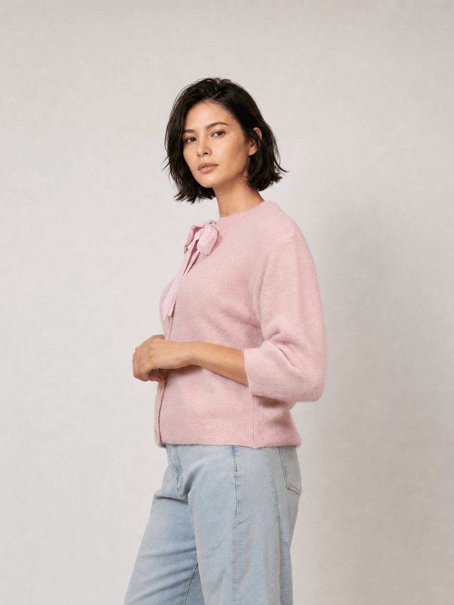 Mayorista CÉCILE WANG - Cárdigan de punto suave de angora con lazo – MCL26521