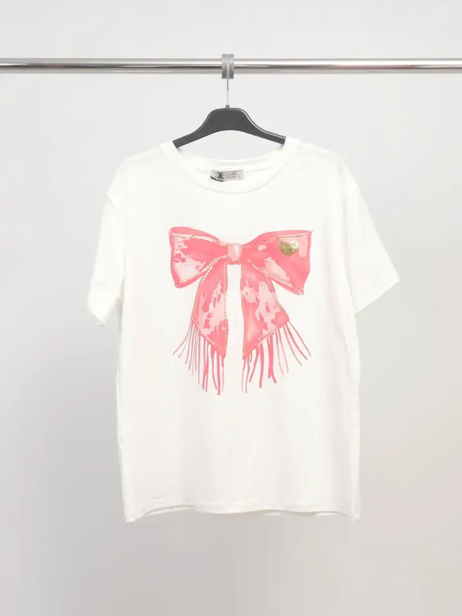 Großhändler Cécile Wang - T-Shirt mit Satineffekt und Fransenbogen CSS24020-2