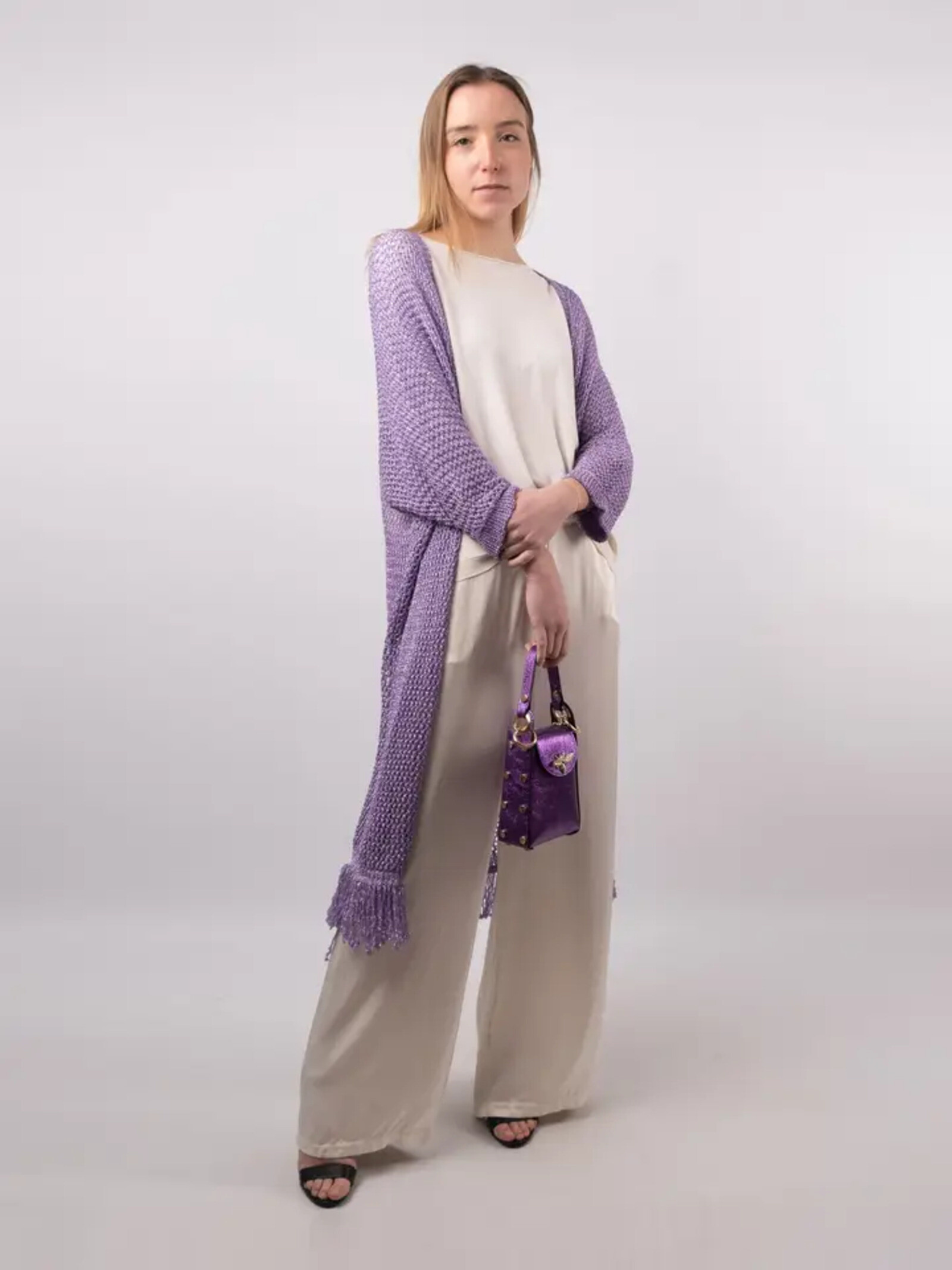 Grossista Cécile Wang - Cardigan lungo in maglia con lurex 1652315