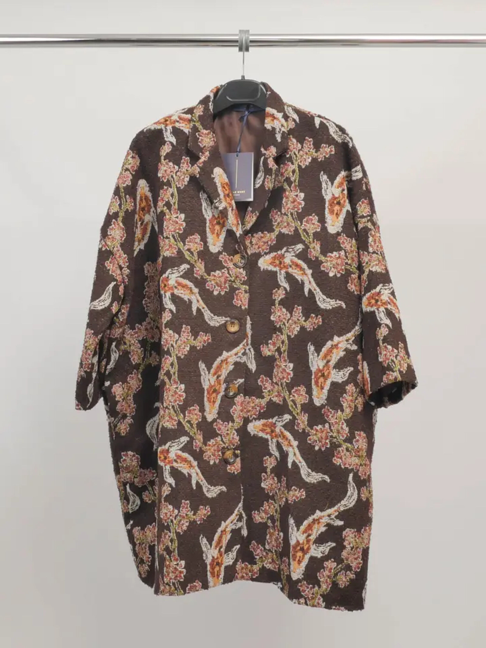 Mayorista CÉCILE WANG - Chaqueta larga de jacquard con estampado de carpas y flores – ref TDM68925-2