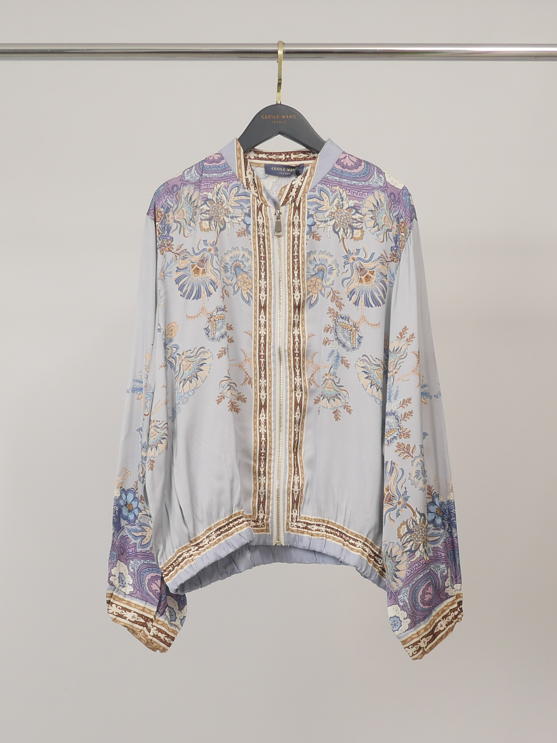 Flowy satin printed zip-up jacket KD9160VS-12 | Paris Fashion Shops