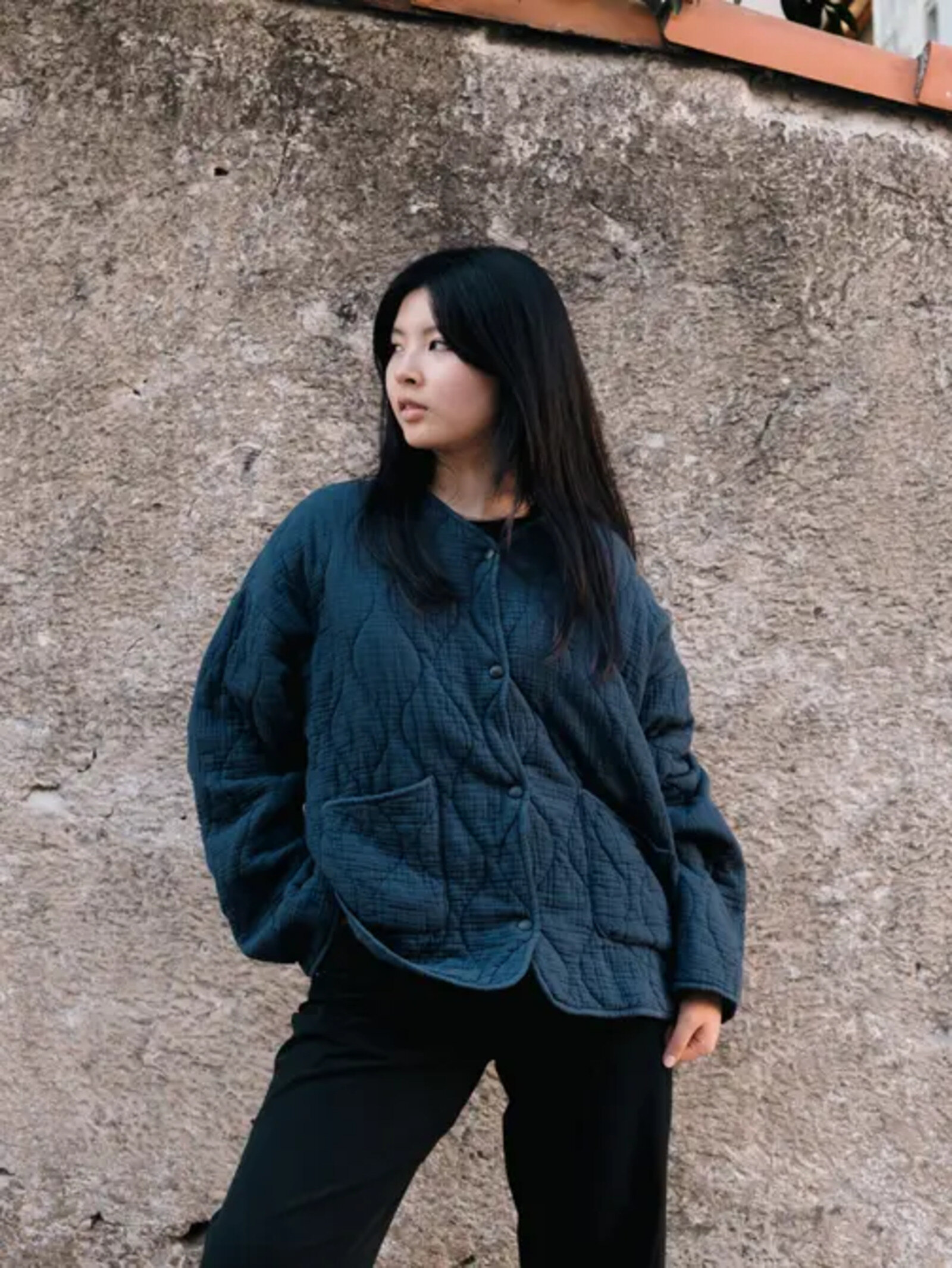 Grossista Cécile Wang - Giacca trapuntata con collo rotondo e bottoni a pressione KD9060-3