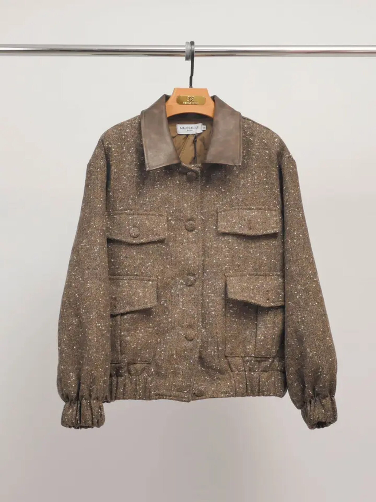 Grossista Cécile Wang - Giacca corta in tweed con colletto in pelle MJ266385