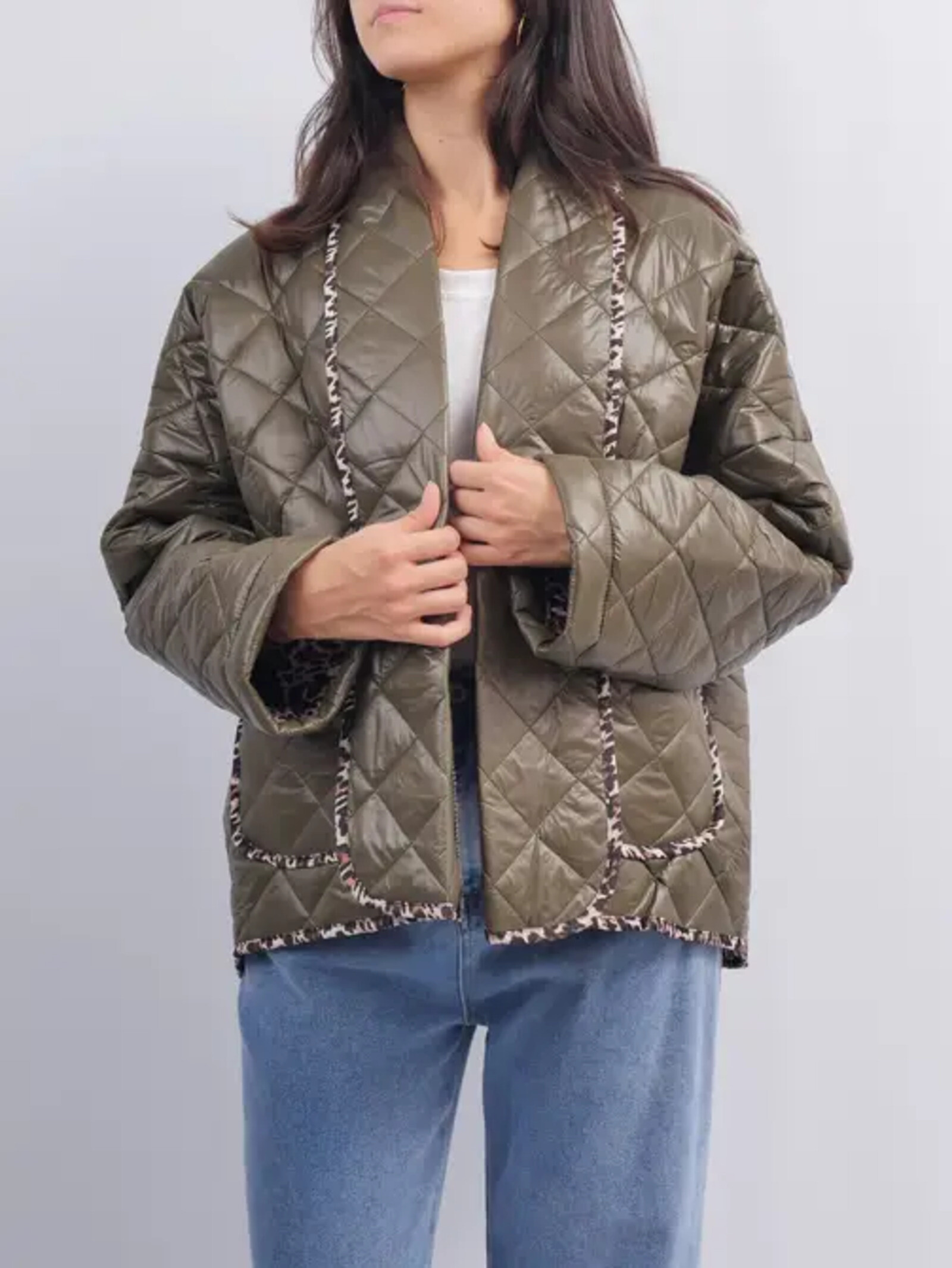 Grossista Cécile Wang - Giacca trapuntata con bordo leopardato KD7903-3