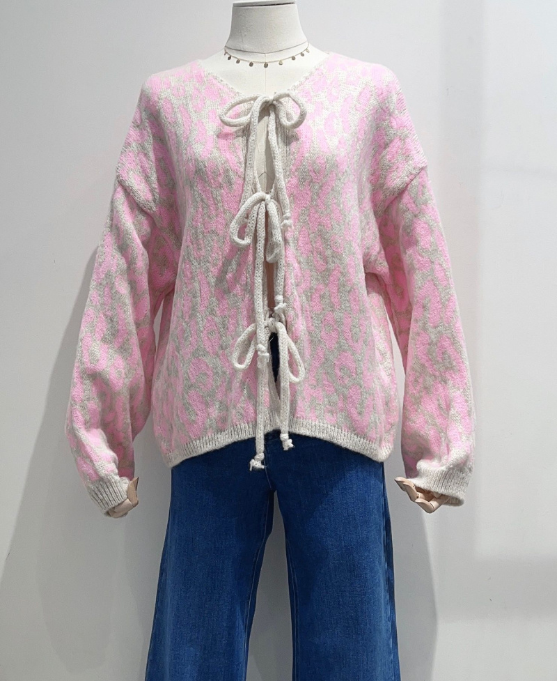 Großhändler Céliris - Strickjacke mit Leopardenmuster und langen Ärmeln