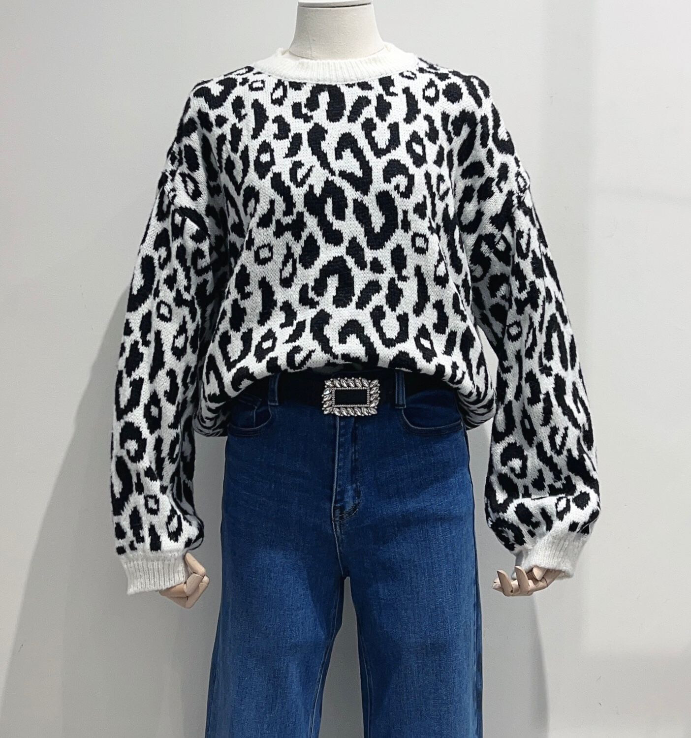 Großhändler Céliris - Strickjacke mit Leopardenmuster und langen Ärmeln