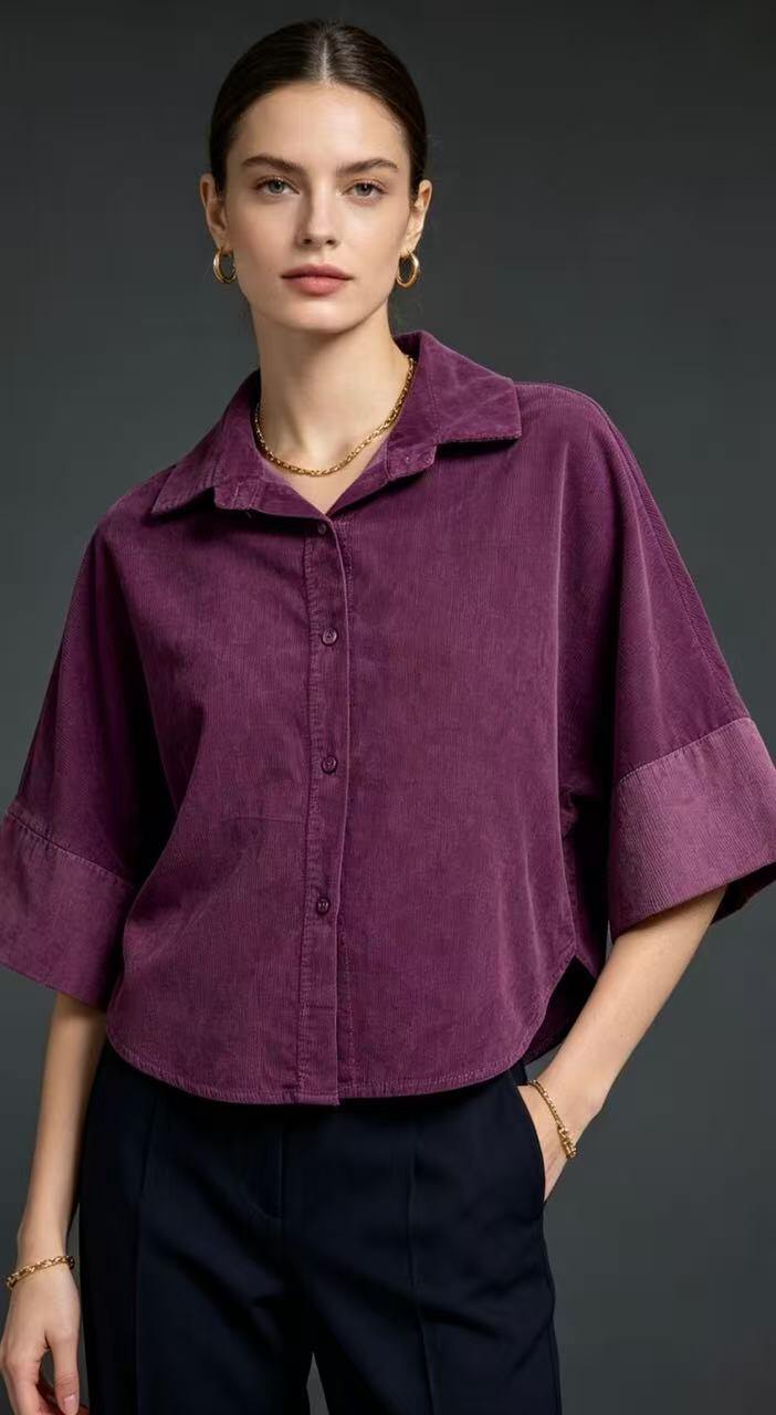 Wholesaler CEM - STRIPED VELVET SHIRT 3/4 SLEEVES IN WASHED DYE