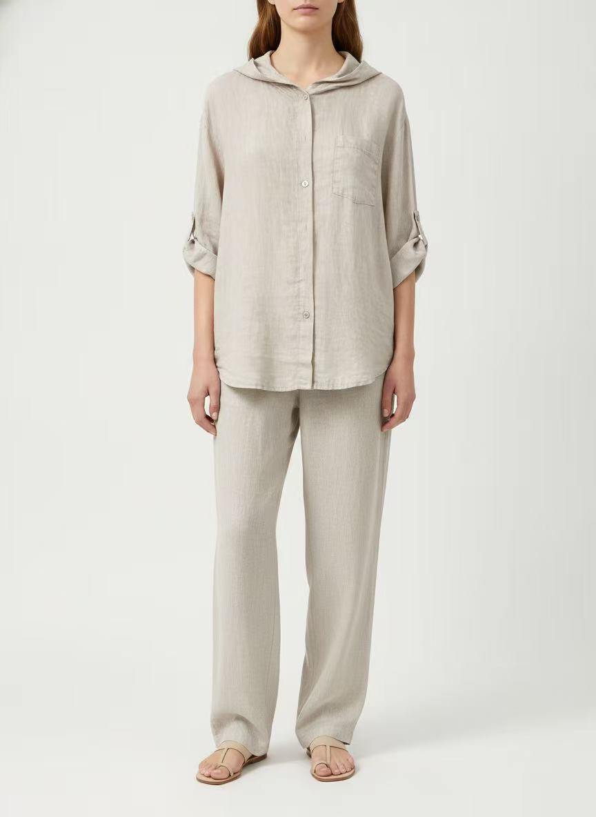 Grossista CEM - CAMICIA IN LINO OVER CON CAPPUCCIO