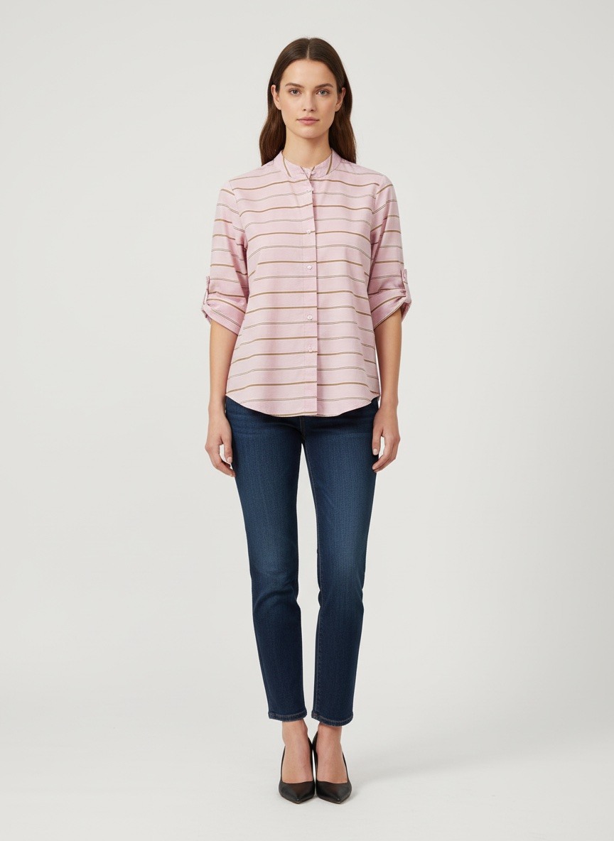 Grossiste CEM - CHEMISE COL À LA CHINOISE À RAYURES