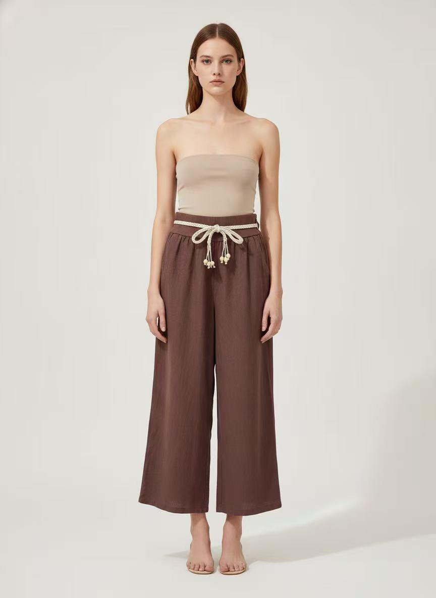 Grossista CEM - PANTALONE LARGO CON FIANCO IN COTONE IN LINO TINTO