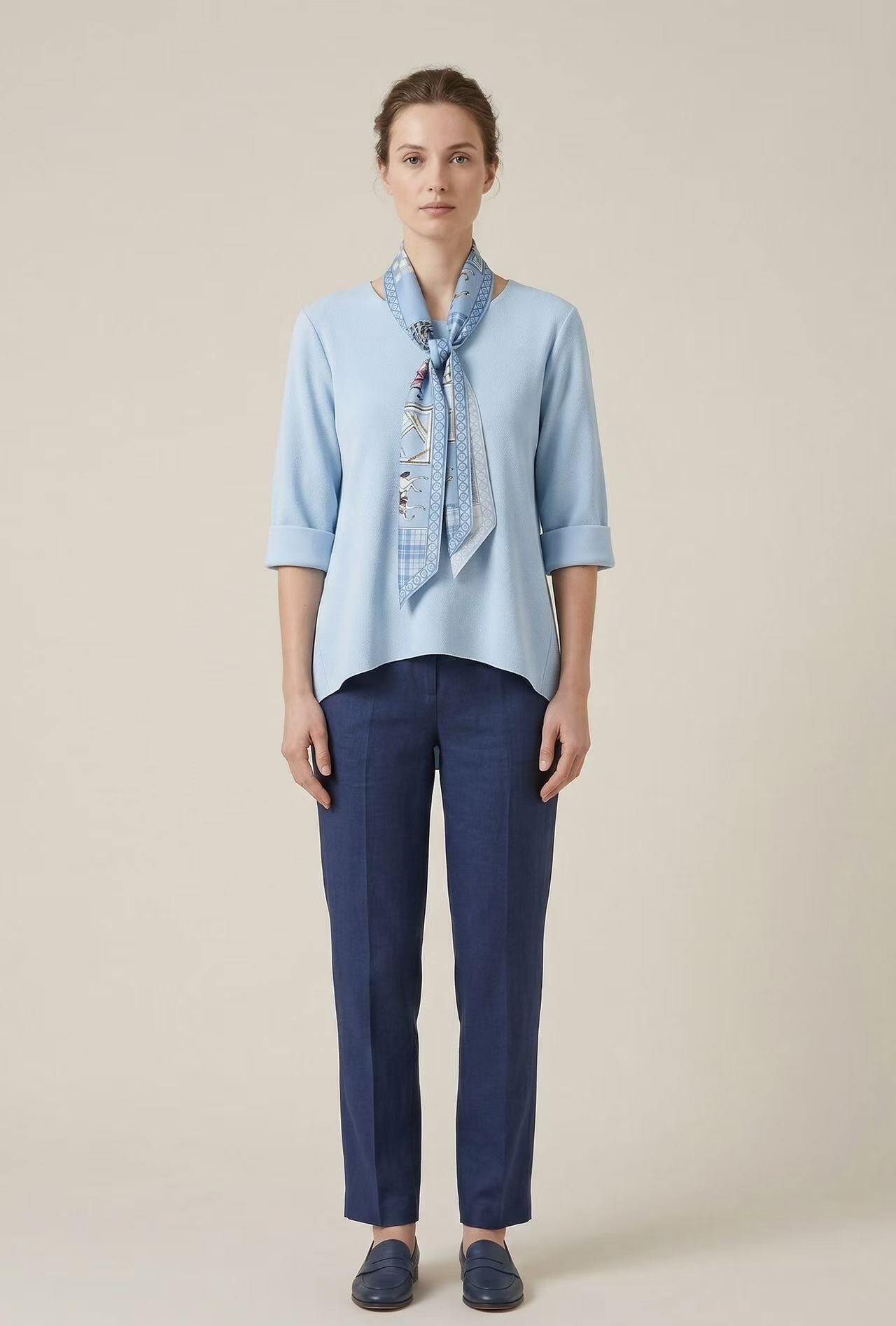 Grossista CEM - MAGLIA BASIC MANICA 3/4 CON FOULARD IN COTONE A MAGLIA