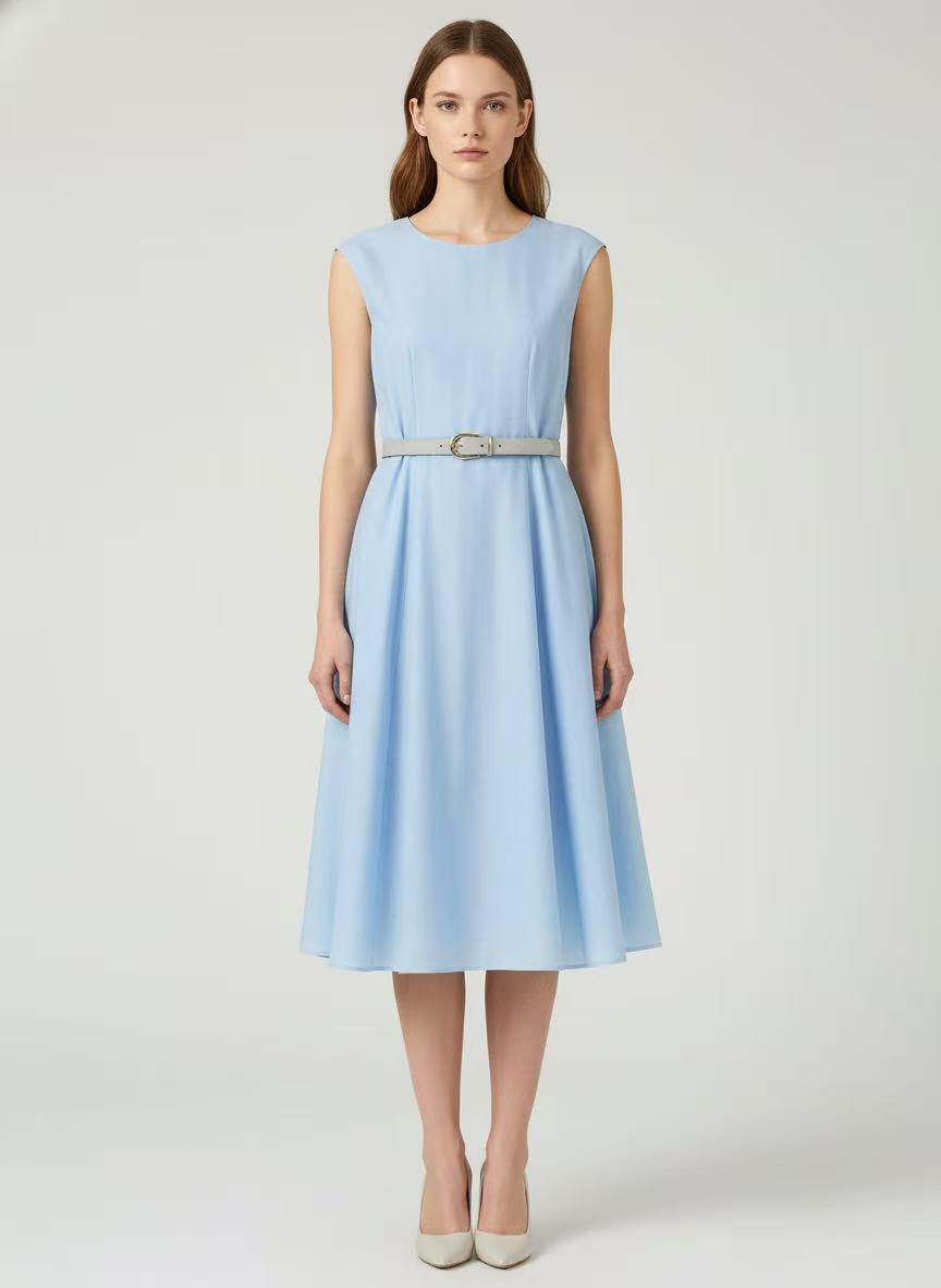Wholesaler CEM - MIDI DRESS WITH ROUND NECK IN TENCEL WITH BELT