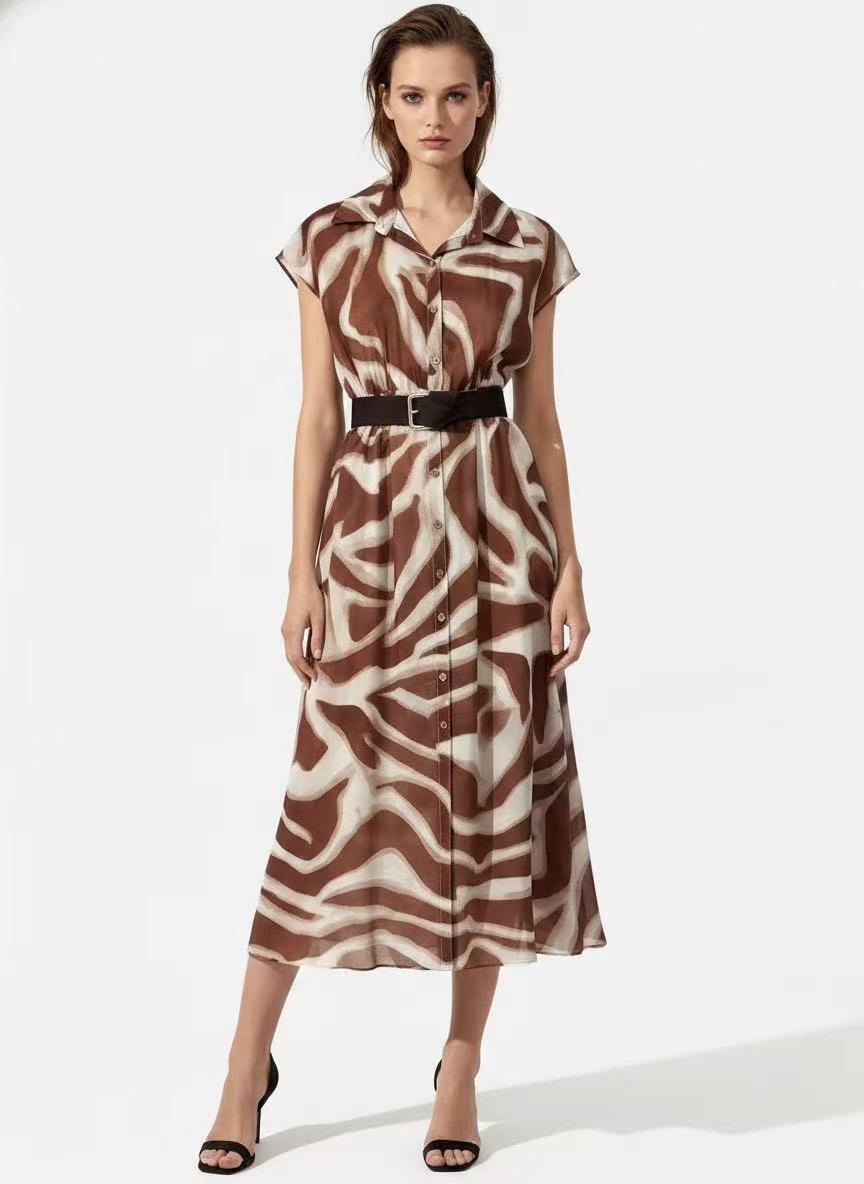 Wholesaler CEM - SHIRT DRESS WITH SHIRT COLLAR IN PRINTED TENCEL WITH BELT ACCESSORY