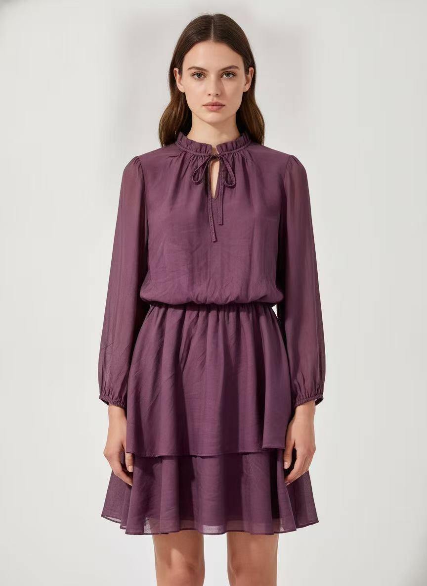 Wholesaler CEM - TENCEL DRESS WITH BOW AND DOUBLE RUFFLE IN WASHED DYE