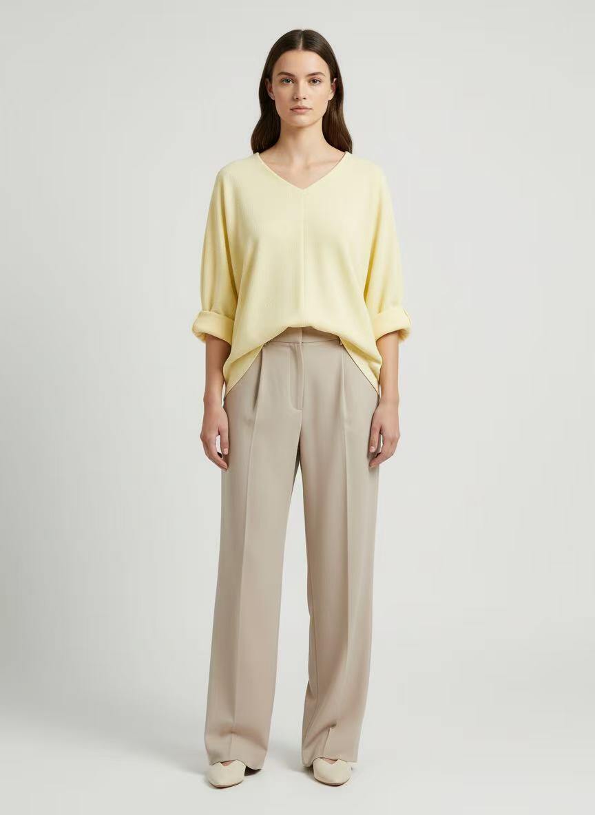 Grossiste CEM - PULL COL EN V EN COTON AVEC MANCHES CHAUVE-SOURIS