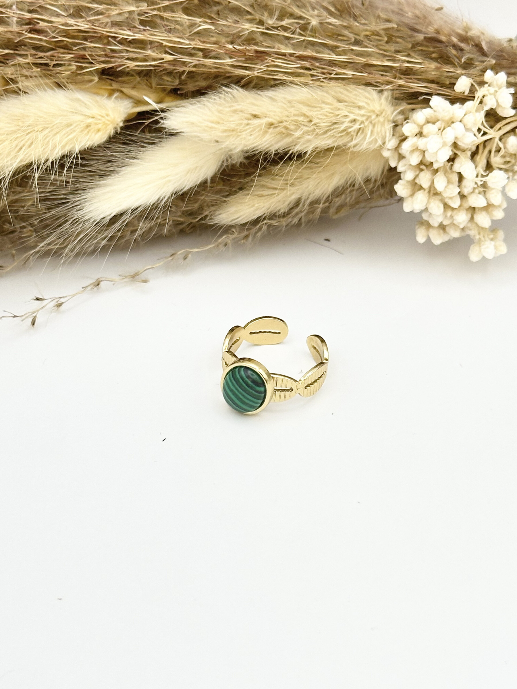 Wholesaler Ceramik - Stainless steel ring adjustable size Green malachite stone